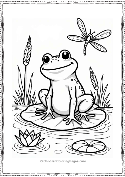 Frog On A Lily Pad With Dragonflies Free PDF Printable