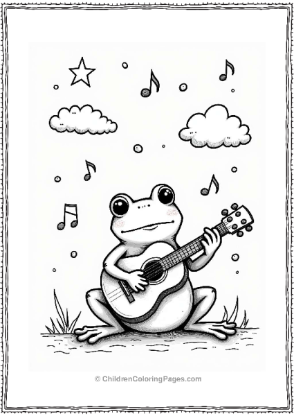 Frog Playing Guitar Under The Stars Free PDF Printable