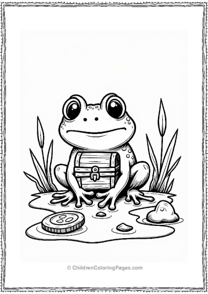 Frog With Treasure Chest In A Pond Free PDF Printable