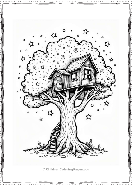 Galaxy Treehouse In A Whimsical Landscape Free PDF Printable