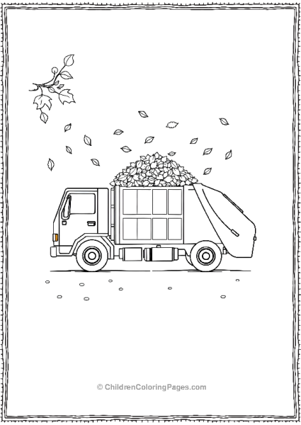 Garbage Truck Carrying A Pile Of Leaves Free PDF Printable