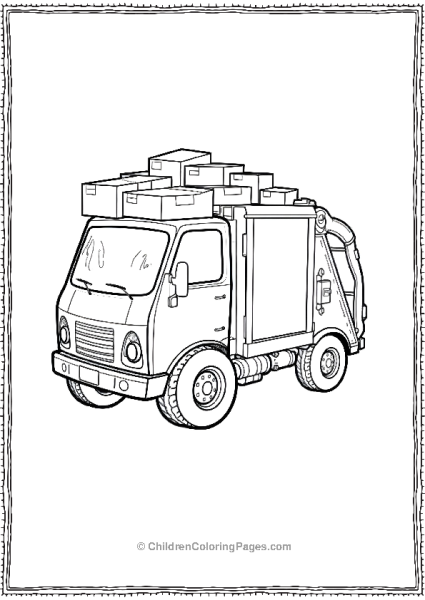 Garbage Truck Carrying A Stack Of Cardboard Free PDF Printable