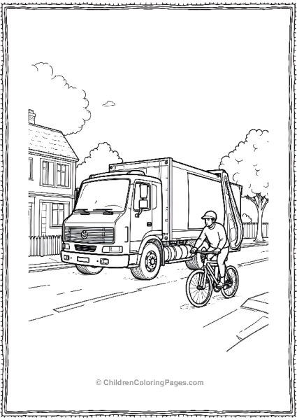 Garbage Truck Driving Along A Cyclist Free PDF Printable