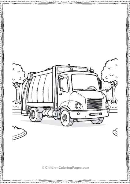 Garbage Truck Driving Past A Park Free PDF Printable