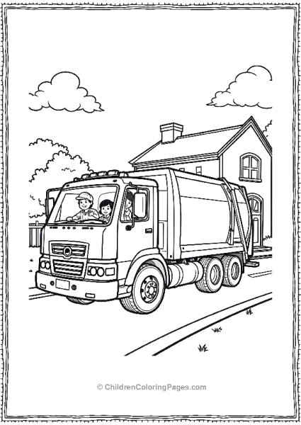 Garbage Truck Driving Past A School Free PDF Printable