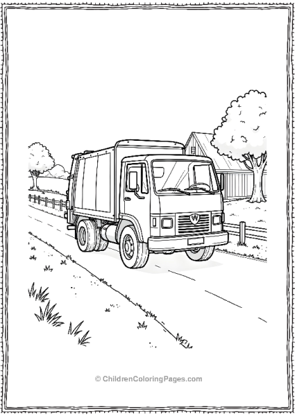 Garbage Truck Going Through A Countryside Free PDF Printable