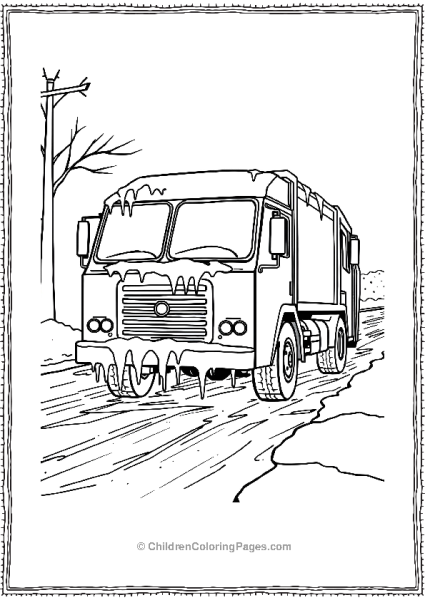 Garbage Truck On A Street With Snow Free PDF Printable