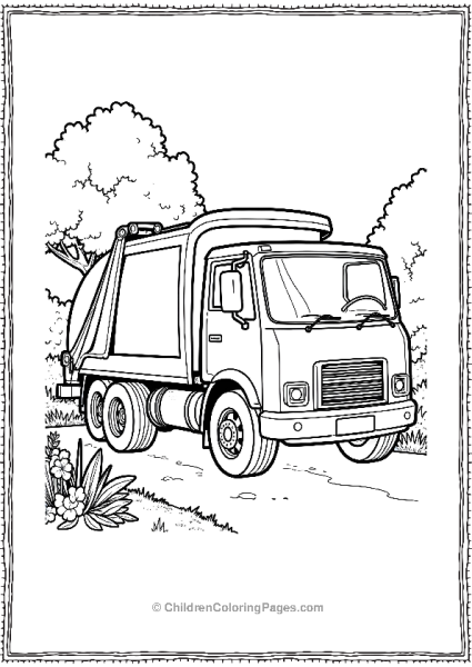 Garbage Truck Parked In Front Of A Garden Free PDF Printable