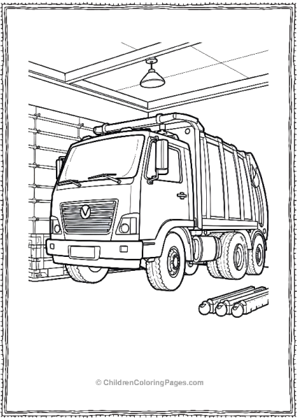 Garbage Truck Parked In Garage Free PDF Printable