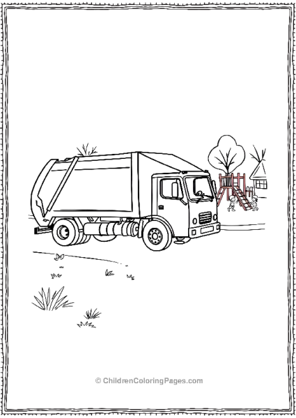 Garbage Truck Parked Near A Playground Free PDF Printable