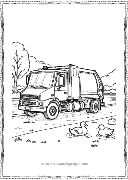 Garbage Truck Parked Near A River Free PDF Printable