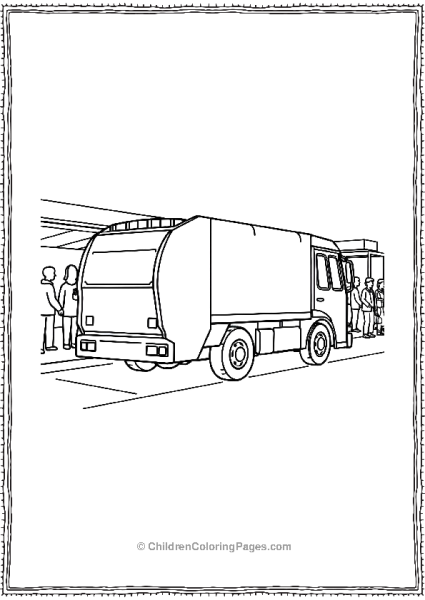 Garbage Truck Rolling Past A Bus Stop Free PDF Printable