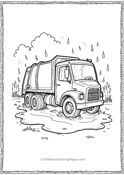 Garbage Truck Splashing Through A Puddle Free PDF Printable