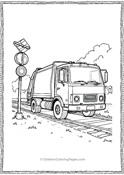 Garbage Truck Stopped At A Train Crossing Free PDF Printable