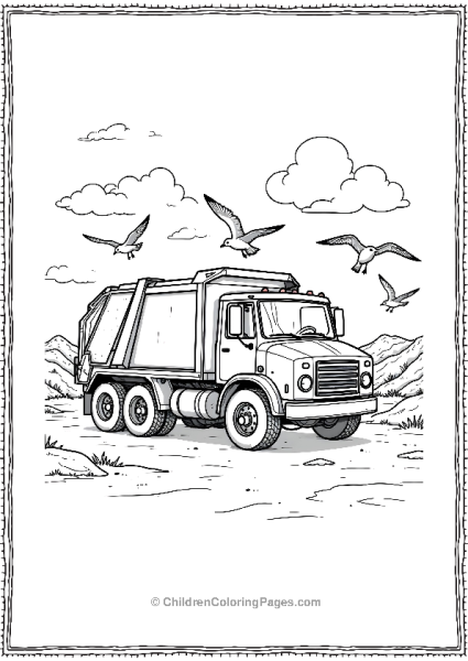 Garbage Truck Surrounded By Sea Gulls Free PDF Printable