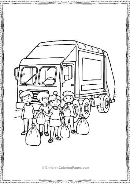 Garbage Truck With A Group Of Children Free PDF Printable