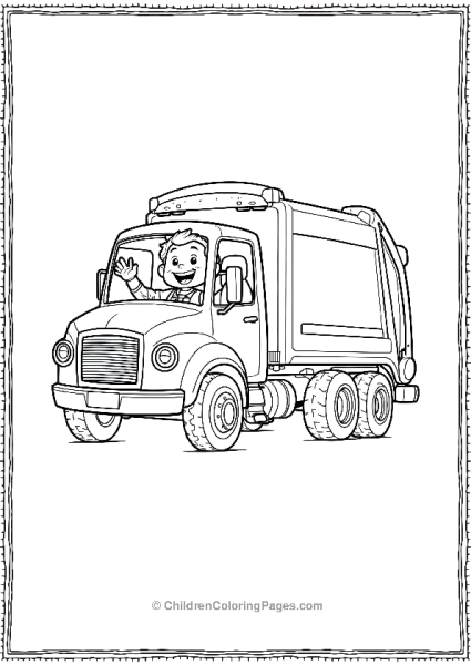 Garbage Truck With A Smiling Driver Waving Free PDF Printable