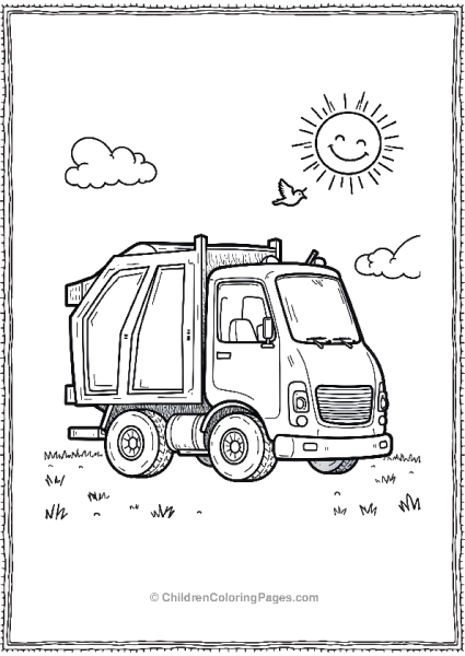 Garbage Truck With Smiling Sun Free PDF Printable