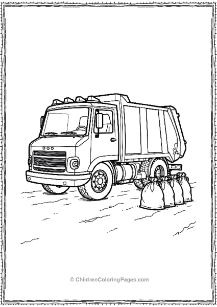 Garbage Truck With Waste Bags Stacked Around  Free PDF Printable