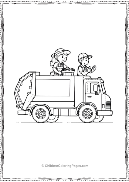 Garbage Truck With Workers Wearing Hats And Gloves Free PDF Printable