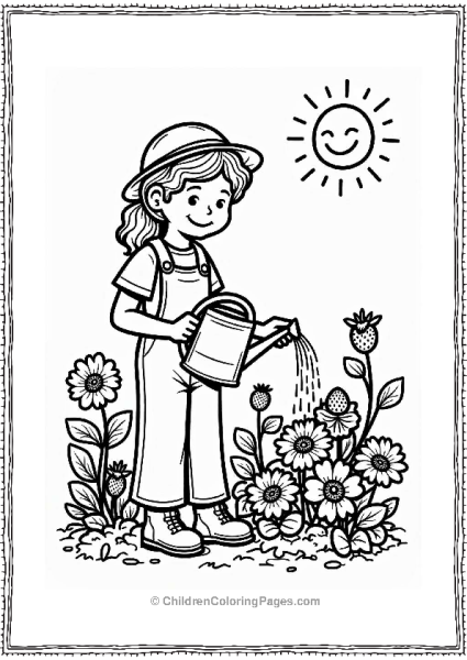 Gardener Watering Strawberry Plants Free PDF Printable