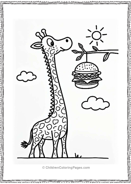 Giraffe Reaching For A Tall Burger Free PDF Printable