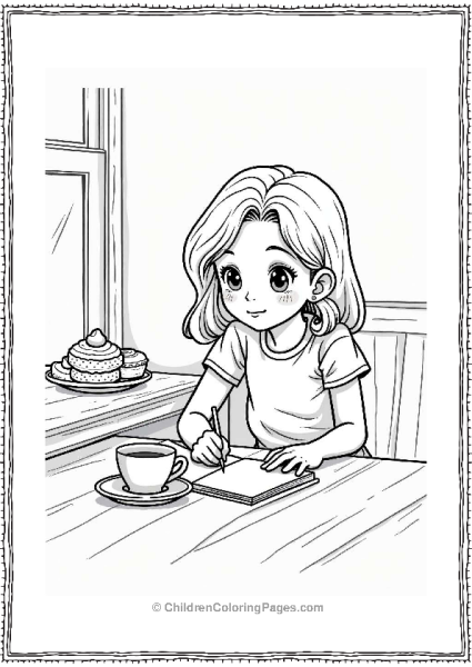 Girl Sketching In A Cafe Free PDF Printable