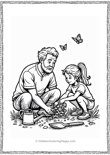 Grandfather And Granddaughter Gardening Together Free PDF Printable