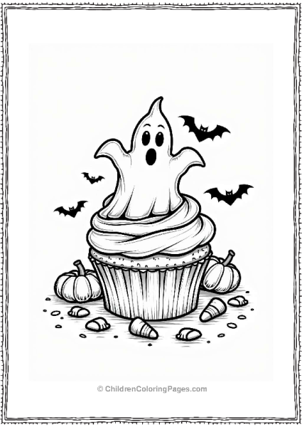 Halloween Cupcake With Ghost And Bats Free PDF Printable