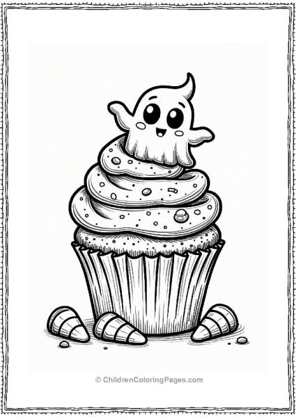 Halloween Cupcake With Ghost Decoration Free PDF Printable