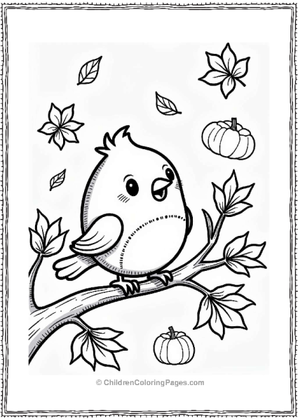 Happy Bird Among Fall Leaves Free PDF Printable