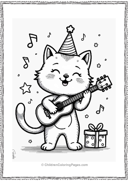 Happy Birthday Cat Playing Guitar Free PDF Printable