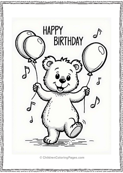 Happy Birthday Dancing Bear With Balloons Free PDF Printable