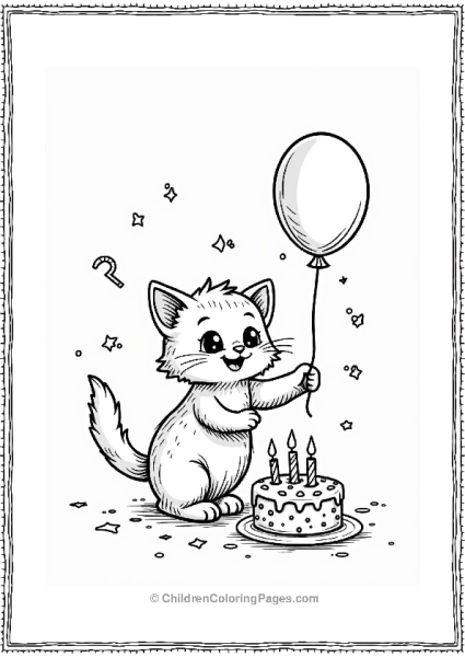 Happy Birthday Kitten With Balloon Free PDF Printable