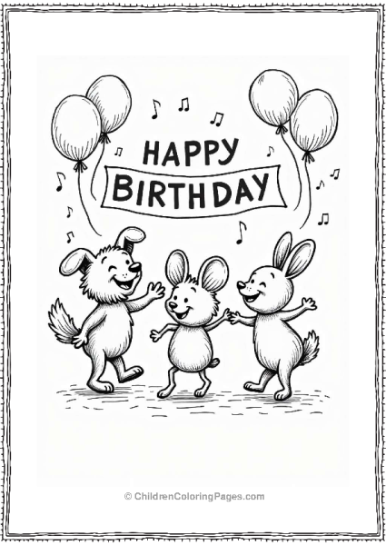 Happy Birthday With Dancing Animals Free PDF Printable