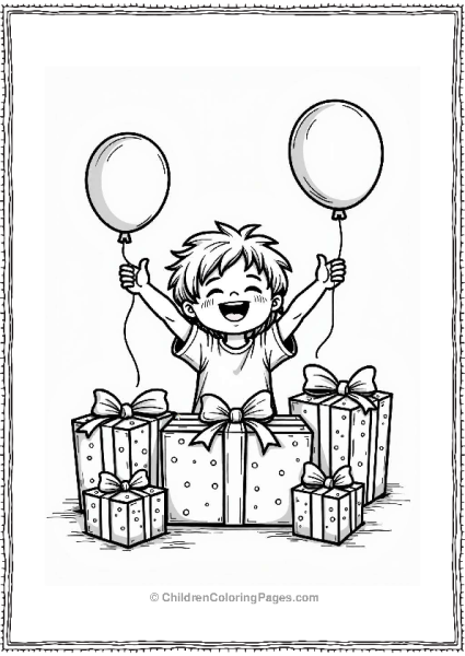 Happy Birthday With Gifts And Balloons Free PDF Printable