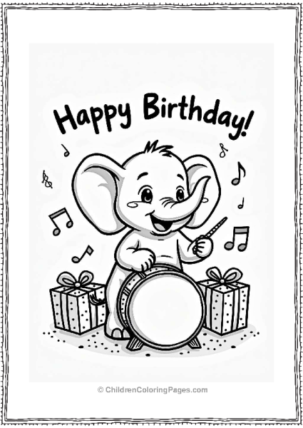 Happy Elephant Playing Drums Free PDF Printable