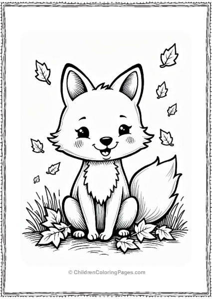 Happy Fox Among Colorful Fall Leaves Free PDF Printable