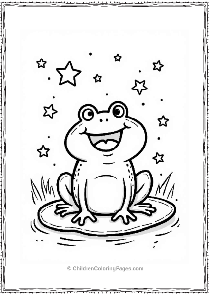 Happy Frog On A Lily Pad Under Stars Free PDF Printable