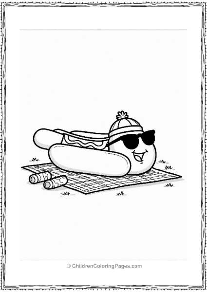 Happy Hot Dog On A Picnic Blanket Free PDF Printable