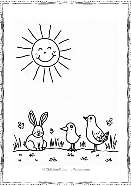 Happy Sun With Animals In A Grassy Field Free PDF Printable