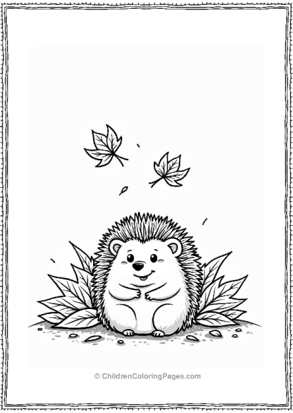 Hedgehog Under Autumn Leaves Free PDF Printable