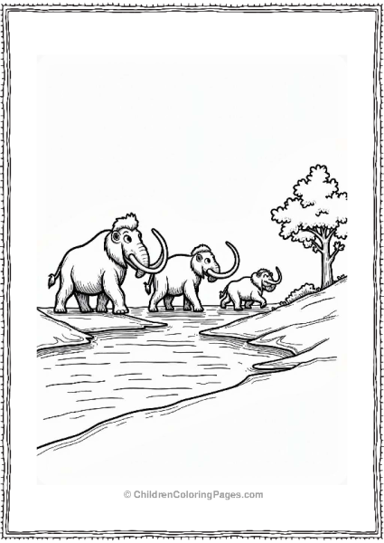 Ice Age Mammoth Family Crossing A River Free PDF Printable