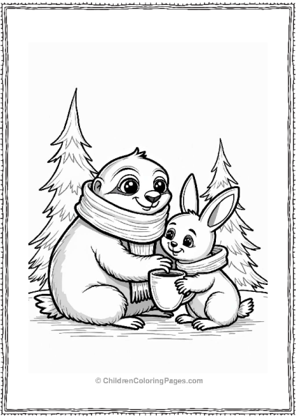 Ice Age Sloth With Rabbit And Hot Cocoa Free PDF Printable