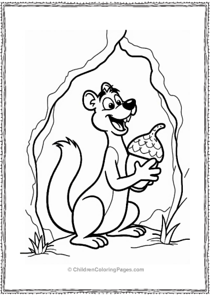 Ice Age Squirrel Hiding His Acorn In A Cave Free PDF Printable