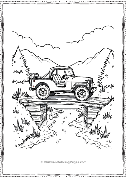 Jeep Crossing A Wooden Bridge Free PDF Printable