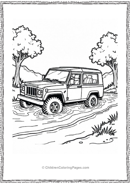 Jeep Crossing Shallow River Free PDF Printable