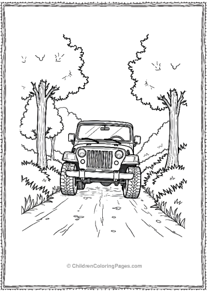 Jeep Driving Through A Forest Park Free PDF Printable