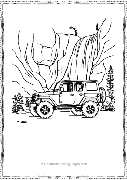 Jeep Parked Near A Waterfall Free PDF Printable