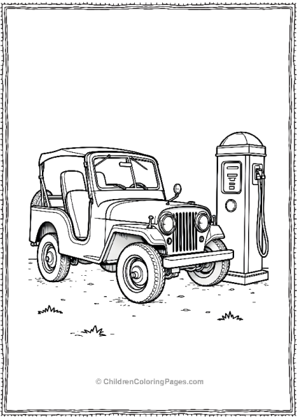 Jeep Parked With A Retro Petrol Pump Free PDF Printable